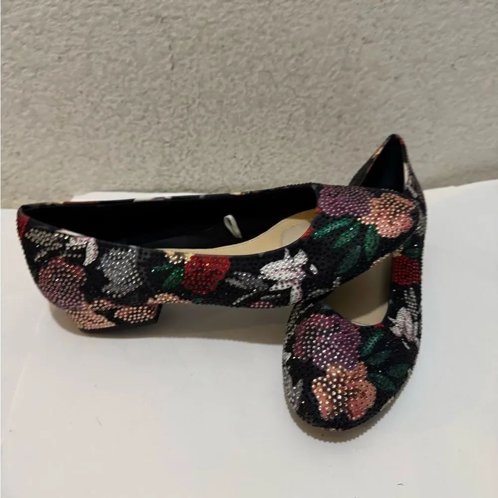 Alex Marie Bevier Elegant Rhinestone Floral Low Block Heel Shoes